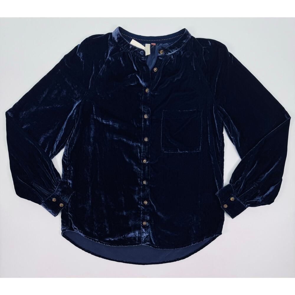 Pilcro Navy Blue Velvet Button Up Shirt Size Small NWT - Picture 10 of 12